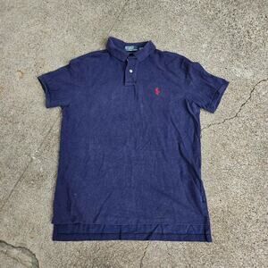 Vtg POLO RALPH LAUREN Small Embroidered Horse Logo Polo Shirt Navy Red Lg
